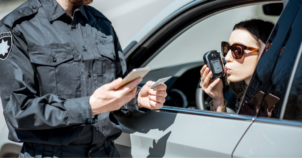 Woman pulled over for DWI.